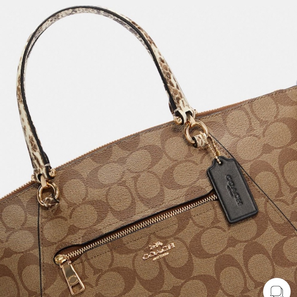 COACH Prairie Satchel / Shoulder In Colorblock Signature Canvas Khaki/Black NWT - Picture 15 of 16